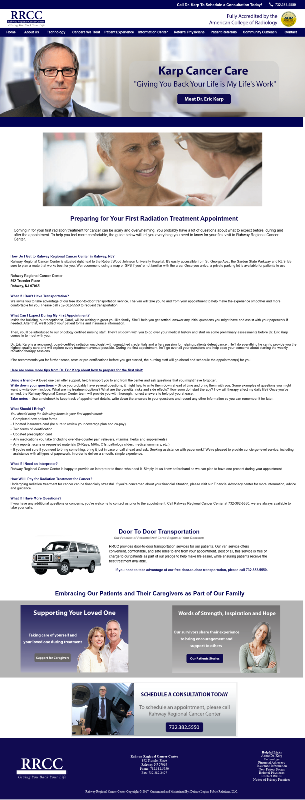 Screenshot of patient info on preparing for your first appointment
